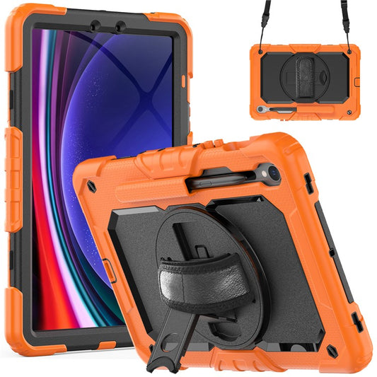 For Samsung Galaxy Tab S9 (X710 / X716B / X718U) PC+Silicone Kickstand Case Anti-Drop Tablet Cover with PET Screen Film - Orange