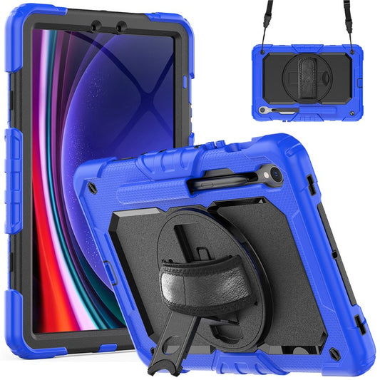 For Samsung Galaxy Tab S9 (X710 / X716B / X718U) PC+Silicone Kickstand Case Anti-Drop Tablet Cover with PET Screen Film - Dark Blue