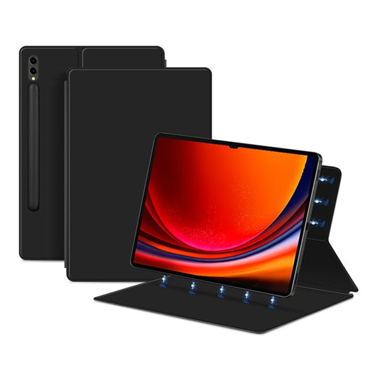 For Samsung Galaxy Tab S9 Ultra PU Leather Magnetic Tablet Case Foldable Stand Tablet Cover - Black