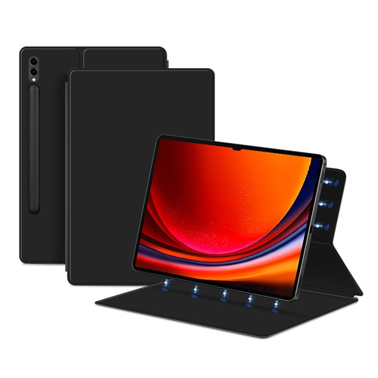 For Samsung Galaxy Tab S9 Ultra PU Leather Magnetic Tablet Case Foldable Stand Tablet Cover - Black