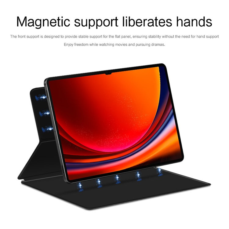 For Samsung Galaxy Tab S9 Ultra PU Leather Magnetic Tablet Case Foldable Stand Tablet Cover - Black