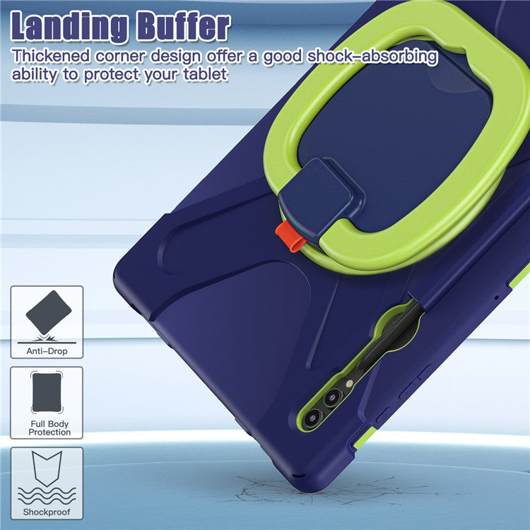 For Samsung Galaxy Tab S10 Ultra X920 / S9 Ultra X910 / S8 Ultra X900 / X906 PC+ Silicone Tablet Case Drop-Proof Rotating Kickstand Cover - Blue  /  Yellowgreen