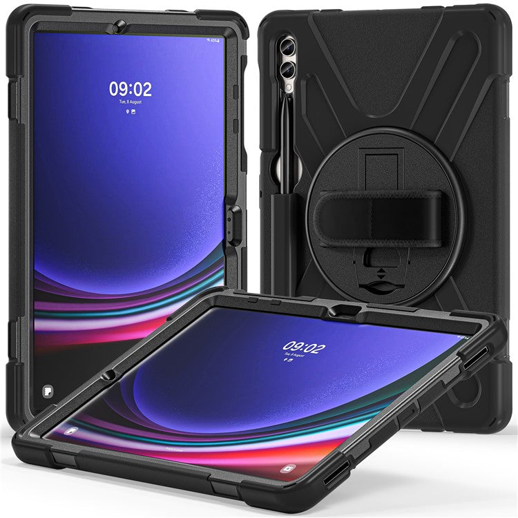 For Samsung Galaxy Tab S10+ X826 / S9 FE+ / S9+ / S8+ / S7+ Wrist Strap Tablet Case Anti-Scratch PC+Silicone Kickstand Cover - Black