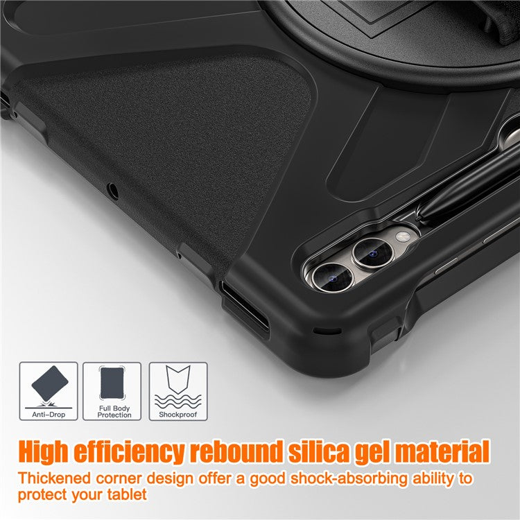 For Samsung Galaxy Tab S10+ X826 / S9 FE+ / S9+ / S8+ / S7+ Wrist Strap Tablet Case Anti-Scratch PC+Silicone Kickstand Cover - Black