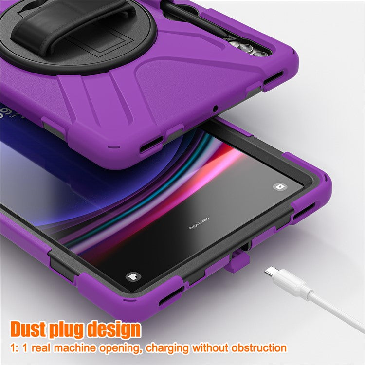For Samsung Galaxy Tab S10+ X826 / S9 FE+ / S9+ / S8+ / S7+ Wrist Strap Tablet Case Anti-Scratch PC+Silicone Kickstand Cover - Purple