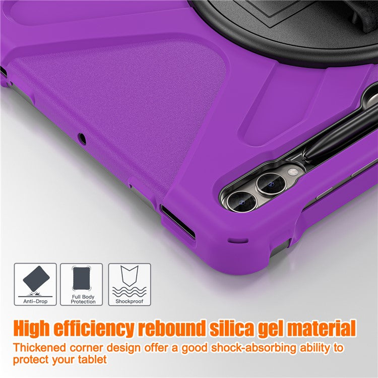 For Samsung Galaxy Tab S10+ X826 / S9 FE+ / S9+ / S8+ / S7+ Wrist Strap Tablet Case Anti-Scratch PC+Silicone Kickstand Cover - Purple