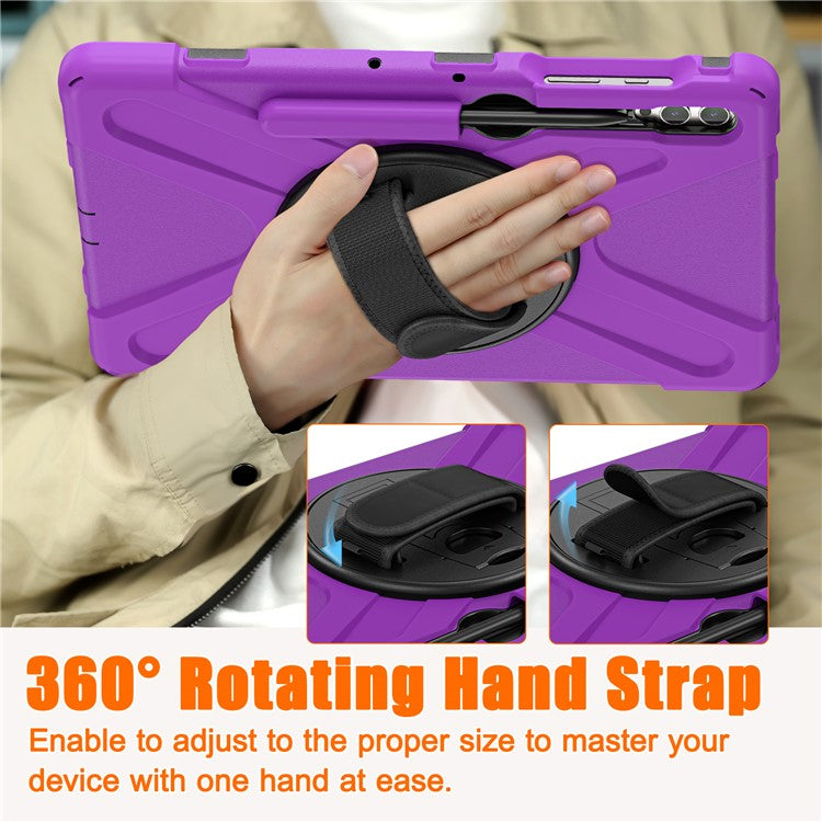 For Samsung Galaxy Tab S10+ X826 / S9 FE+ / S9+ / S8+ / S7+ Wrist Strap Tablet Case Anti-Scratch PC+Silicone Kickstand Cover - Purple