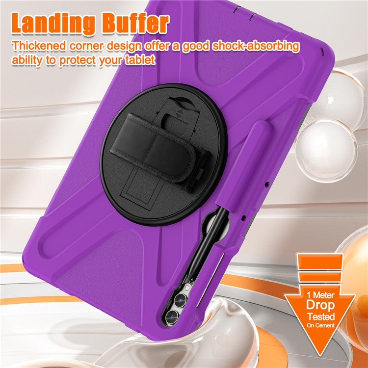 For Samsung Galaxy Tab S10+ X826 / S9 FE+ / S9+ / S8+ / S7+ Wrist Strap Tablet Case Anti-Scratch PC+Silicone Kickstand Cover - Purple