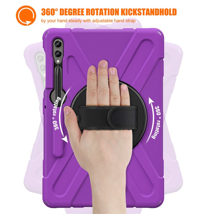 For Samsung Galaxy Tab S10+ X826 / S9 FE+ / S9+ / S8+ / S7+ Wrist Strap Tablet Case Anti-Scratch PC+Silicone Kickstand Cover - Purple