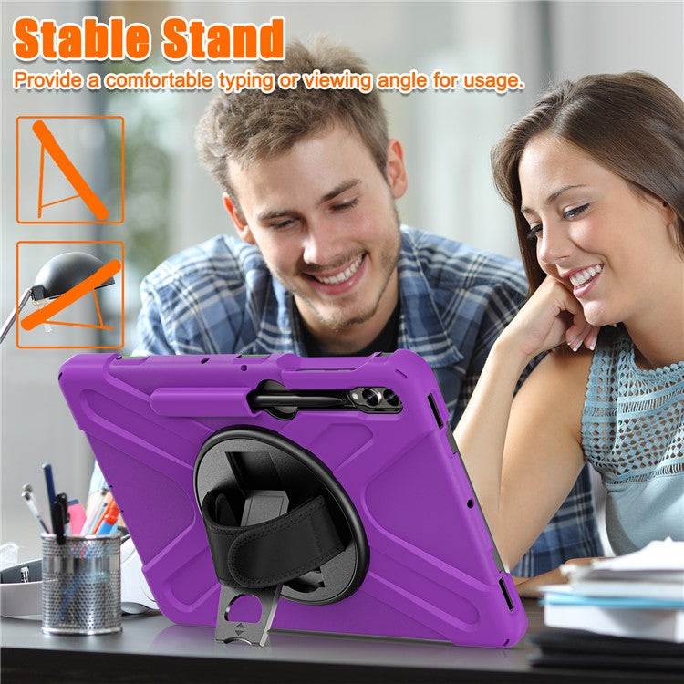 For Samsung Galaxy Tab S10+ X826 / S9 FE+ / S9+ / S8+ / S7+ Wrist Strap Tablet Case Anti-Scratch PC+Silicone Kickstand Cover - Purple