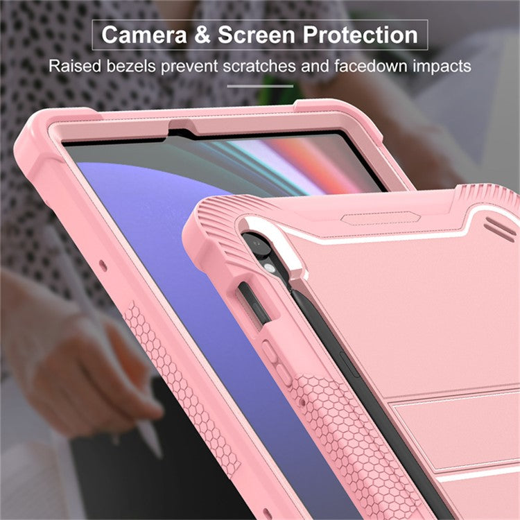 Kickstand Case for Samsung Galaxy Tab S9 , Fall Protection Silicone + PC Tablet Cover - Rose Gold