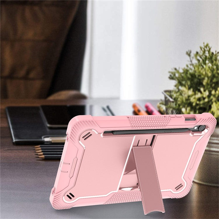 Kickstand Case for Samsung Galaxy Tab S9 , Fall Protection Silicone + PC Tablet Cover - Rose Gold