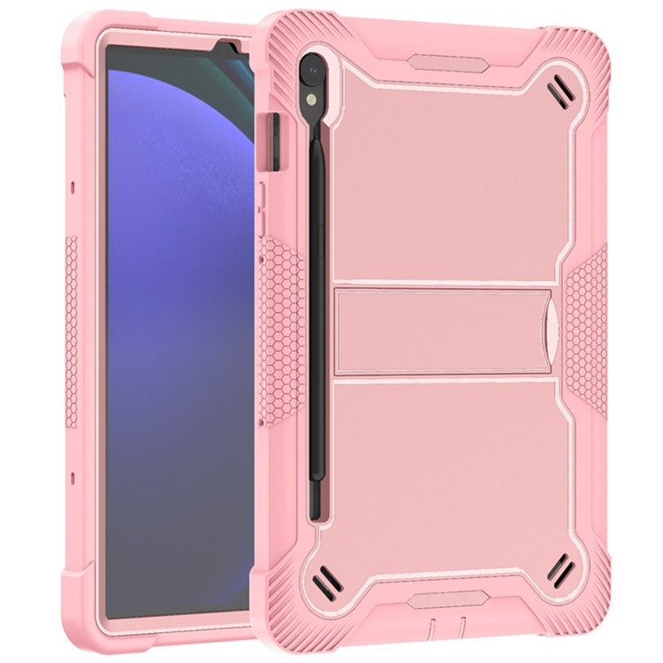 Kickstand Case for Samsung Galaxy Tab S9 , Fall Protection Silicone + PC Tablet Cover - Rose Gold