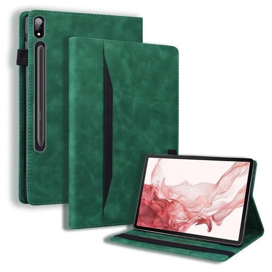 For Samsung Galaxy Tab S9 Ultra PU Leather Tablet Wallet Cover Pencil Holder Loop Tablet Case with Stand - Green