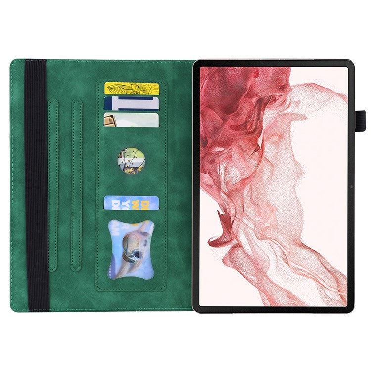 For Samsung Galaxy Tab S9 Ultra PU Leather Tablet Wallet Cover Pencil Holder Loop Tablet Case with Stand - Green