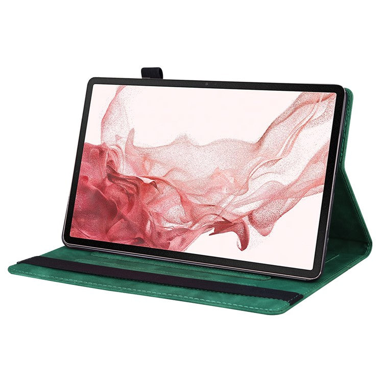 For Samsung Galaxy Tab S9 Ultra PU Leather Tablet Wallet Cover Pencil Holder Loop Tablet Case with Stand - Green