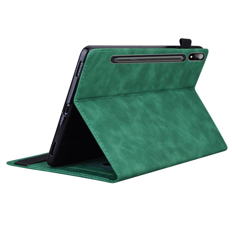 For Samsung Galaxy Tab S9 Ultra PU Leather Tablet Wallet Cover Pencil Holder Loop Tablet Case with Stand - Green