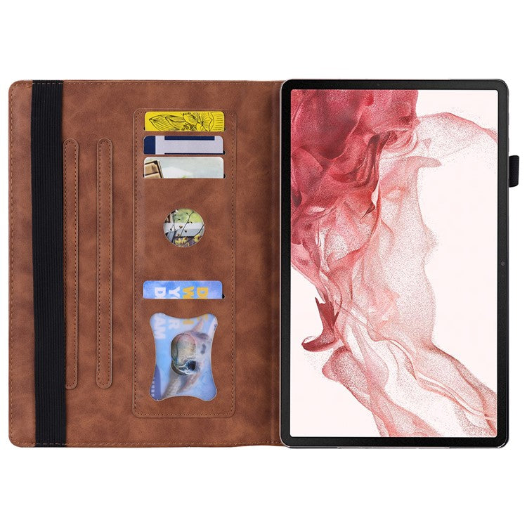For Samsung Galaxy Tab S9 Ultra PU Leather Tablet Wallet Cover Pencil Holder Loop Tablet Case with Stand - Brown