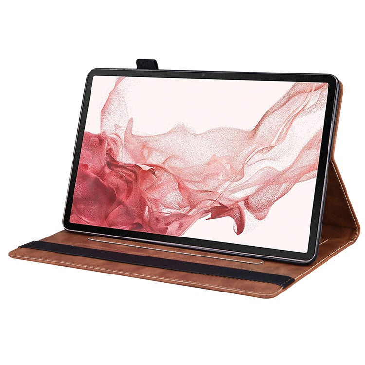 For Samsung Galaxy Tab S9 Ultra PU Leather Tablet Wallet Cover Pencil Holder Loop Tablet Case with Stand - Brown
