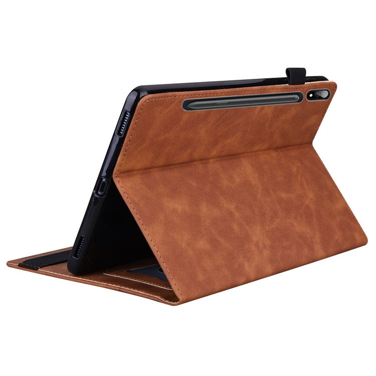 For Samsung Galaxy Tab S9 Ultra PU Leather Tablet Wallet Cover Pencil Holder Loop Tablet Case with Stand - Brown