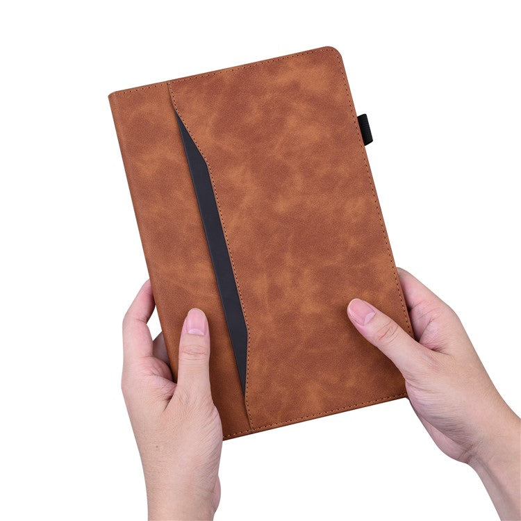 For Samsung Galaxy Tab S9 Ultra PU Leather Tablet Wallet Cover Pencil Holder Loop Tablet Case with Stand - Brown