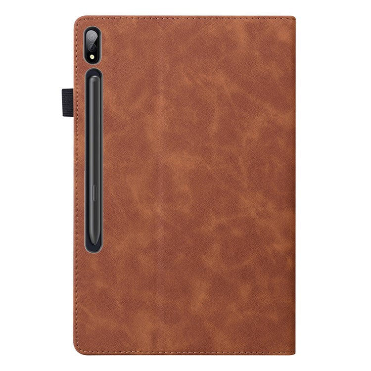 For Samsung Galaxy Tab S9 Ultra PU Leather Tablet Wallet Cover Pencil Holder Loop Tablet Case with Stand - Brown