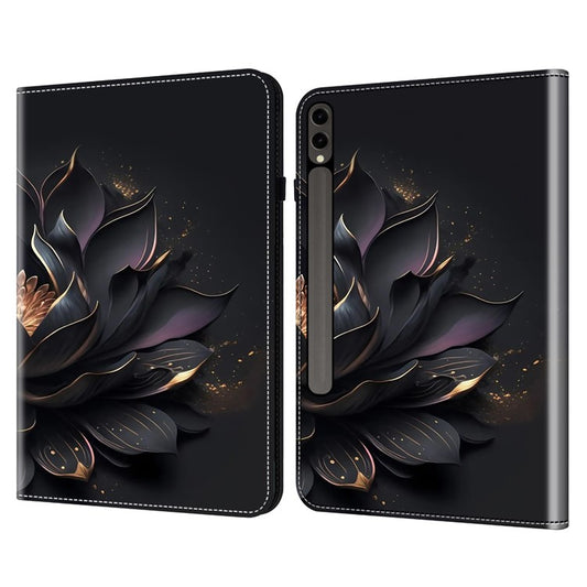 For Samsung Galaxy Tab S10 / S9 / S9 FE Anti-Drop PU Leather Tablet Case Shockproof Pattern Printing Shell Cover Stand - Purple Lotus