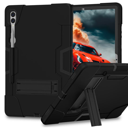 Robot Style Tablet Case for Samsung Galaxy Tab S9+ , Kickstand Dual Color Silicone + PC Tablet Cover - Black