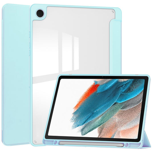 Clear Back Cover for Samsung Galaxy Tab A9+ PU+TPU+Acrylic Tablet Case with Pen Slot - Baby Blue