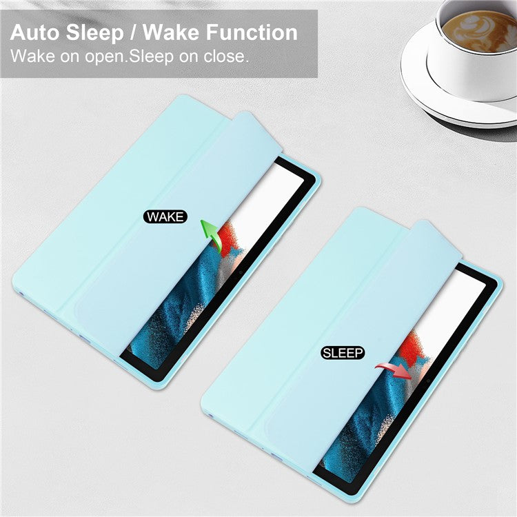 Clear Back Cover for Samsung Galaxy Tab A9+ PU+TPU+Acrylic Tablet Case with Pen Slot - Baby Blue