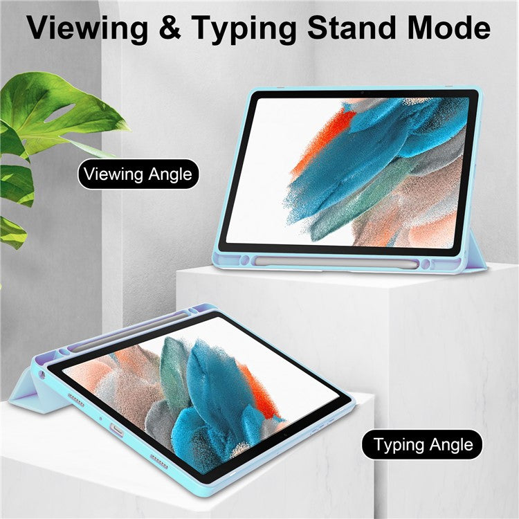 Clear Back Cover for Samsung Galaxy Tab A9+ PU+TPU+Acrylic Tablet Case with Pen Slot - Baby Blue