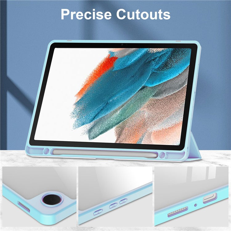 Clear Back Cover for Samsung Galaxy Tab A9+ PU+TPU+Acrylic Tablet Case with Pen Slot - Baby Blue
