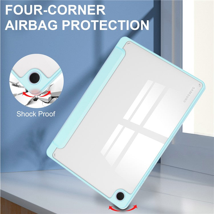 Clear Back Cover for Samsung Galaxy Tab A9+ PU+TPU+Acrylic Tablet Case with Pen Slot - Baby Blue