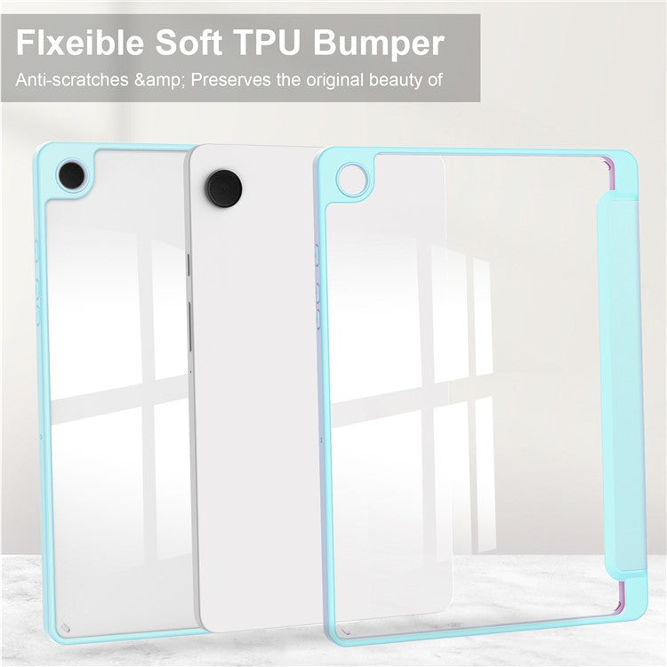 Clear Back Cover for Samsung Galaxy Tab A9+ PU+TPU+Acrylic Tablet Case with Pen Slot - Baby Blue