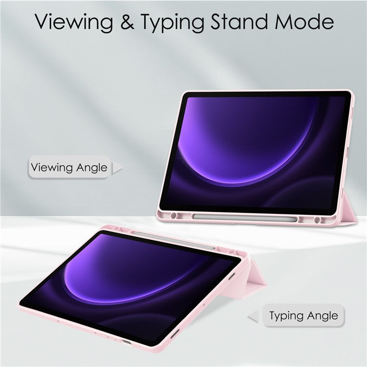 For Samsung Galaxy Tab S9 FE Tablet Case Leather+TPU+Acrylic Stand Cover with Pen Slot - Pink