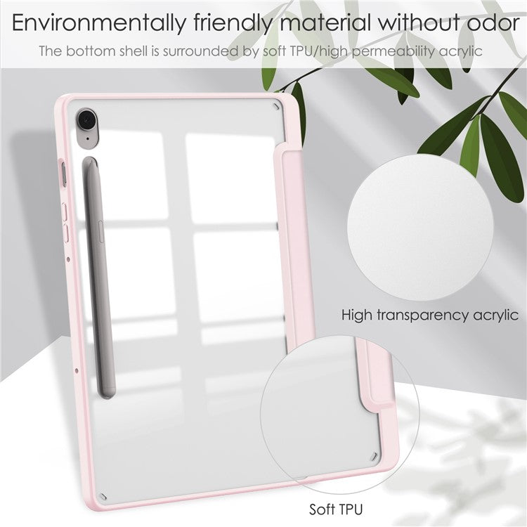 For Samsung Galaxy Tab S9 FE Tablet Case Leather+TPU+Acrylic Stand Cover with Pen Slot - Pink