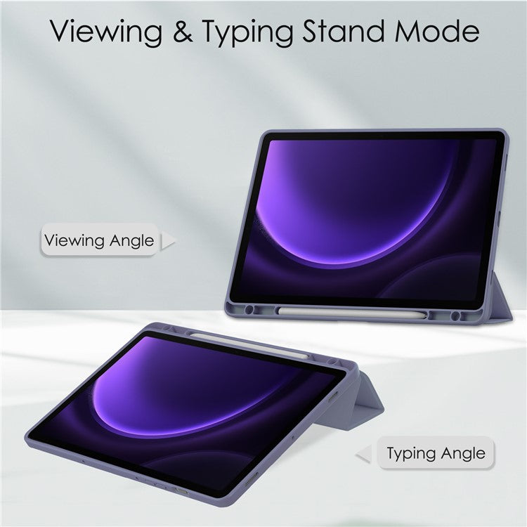 For Samsung Galaxy Tab S9 FE Tablet Case Leather+TPU+Acrylic Stand Cover with Pen Slot - Purple