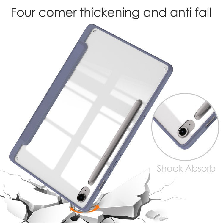 For Samsung Galaxy Tab S9 FE Tablet Case Leather+TPU+Acrylic Stand Cover with Pen Slot - Purple