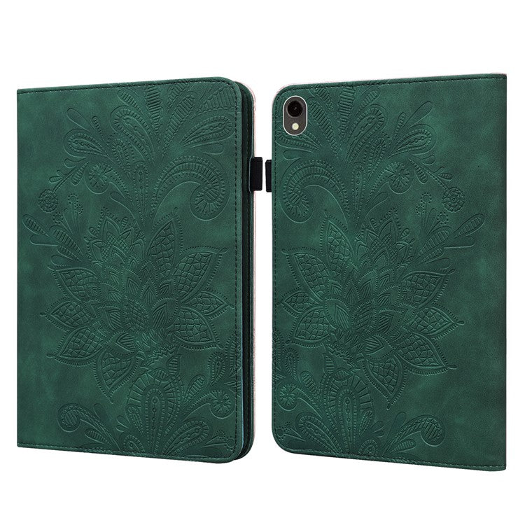 For Samsung Galaxy Tab S9 Case Flower Imprinted PU Leather Tablet Stand Cover - Green