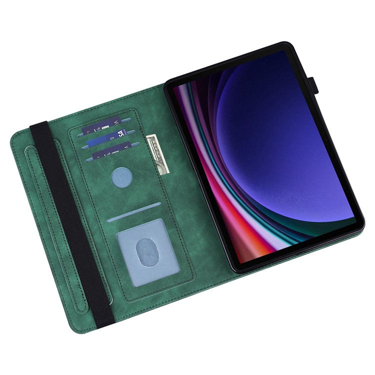 For Samsung Galaxy Tab S9 Case Flower Imprinted PU Leather Tablet Stand Cover - Green