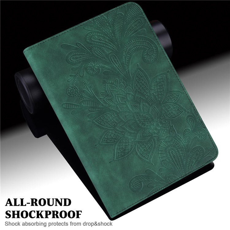 For Samsung Galaxy Tab S9 Case Flower Imprinted PU Leather Tablet Stand Cover - Green