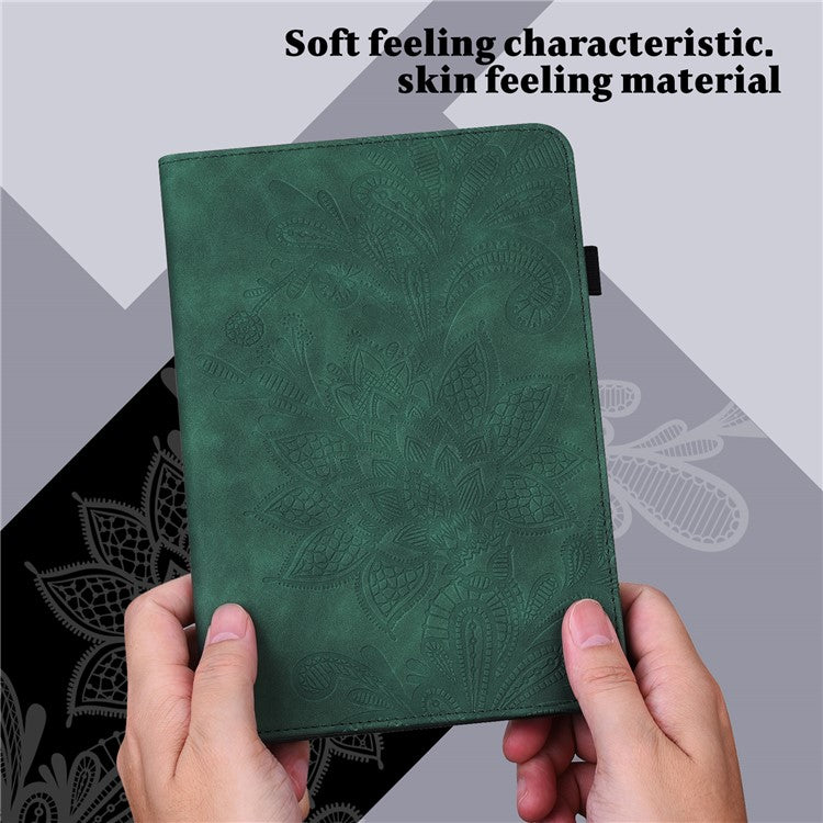 For Samsung Galaxy Tab S9 Case Flower Imprinted PU Leather Tablet Stand Cover - Green