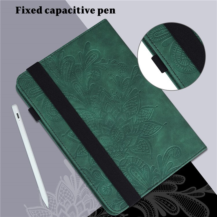 For Samsung Galaxy Tab S9 Case Flower Imprinted PU Leather Tablet Stand Cover - Green