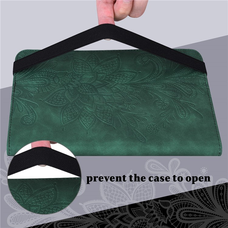 For Samsung Galaxy Tab S9 Case Flower Imprinted PU Leather Tablet Stand Cover - Green