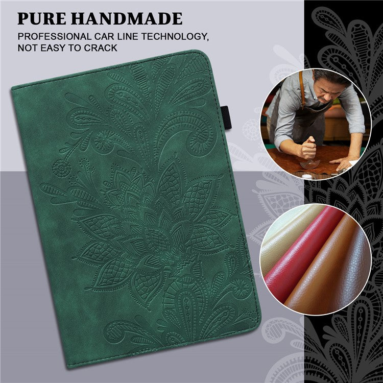 For Samsung Galaxy Tab S9 Case Flower Imprinted PU Leather Tablet Stand Cover - Green