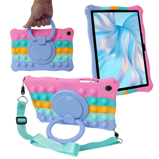 For Samsung Galaxy Tab A9+ X210 X216 X218 Kickstand Case Push Bubble Tablet Cover with Shoulder Strap - Colorful Pink