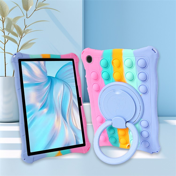For Samsung Galaxy Tab A9+ X210 X216 X218 Kickstand Case Push Bubble Tablet Cover with Shoulder Strap - Colorful Pink