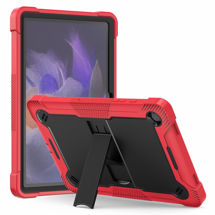 For Samsung Galaxy Tab A9+ Kickstand Cover Protective Silicone + PC Tablet Case - Red+Black