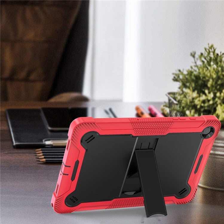 For Samsung Galaxy Tab A9+ Kickstand Cover Protective Silicone + PC Tablet Case - Red+Black