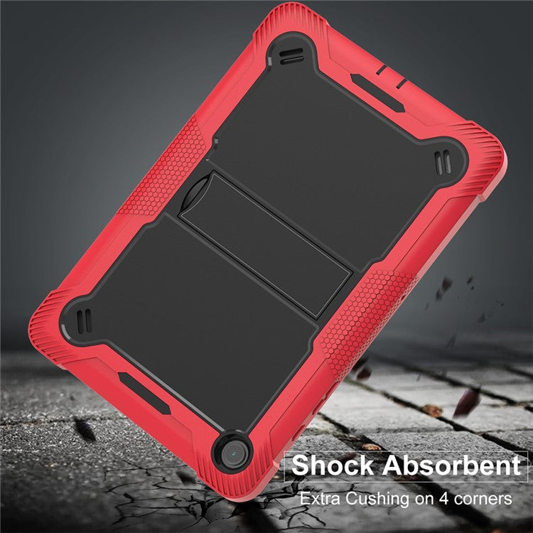 For Samsung Galaxy Tab A9+ Kickstand Cover Protective Silicone + PC Tablet Case - Red+Black